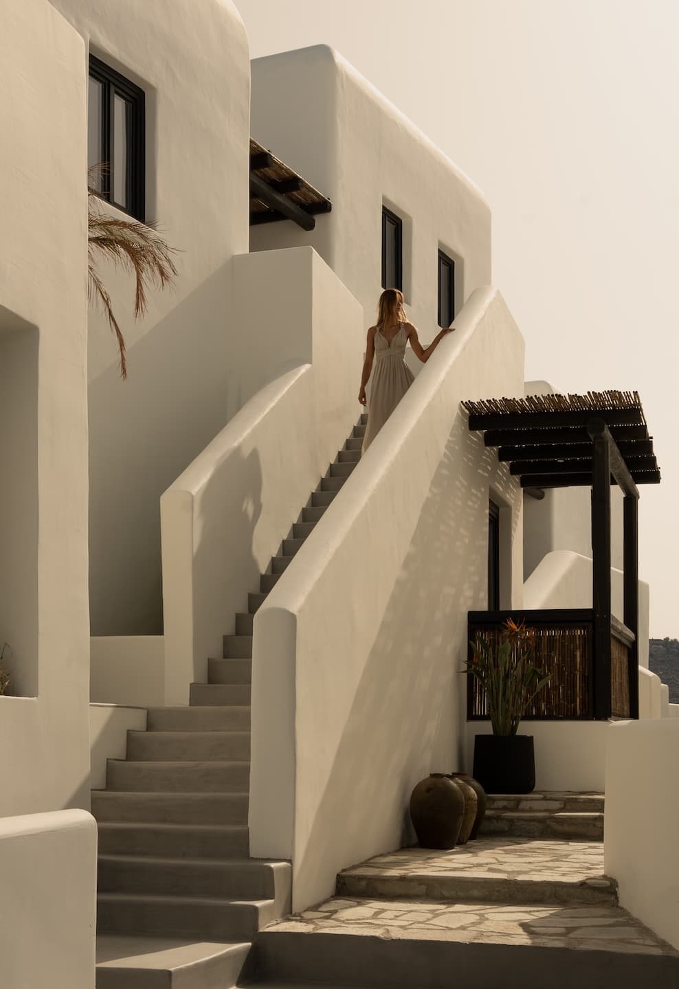 Boutique hotel courtyard with natural materials